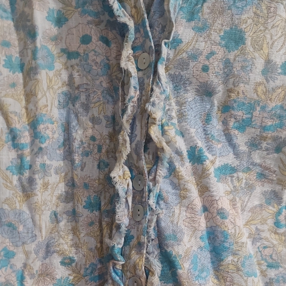 Free People Blue and Cream Floral Button Down Shirt - Picture 6 of 10